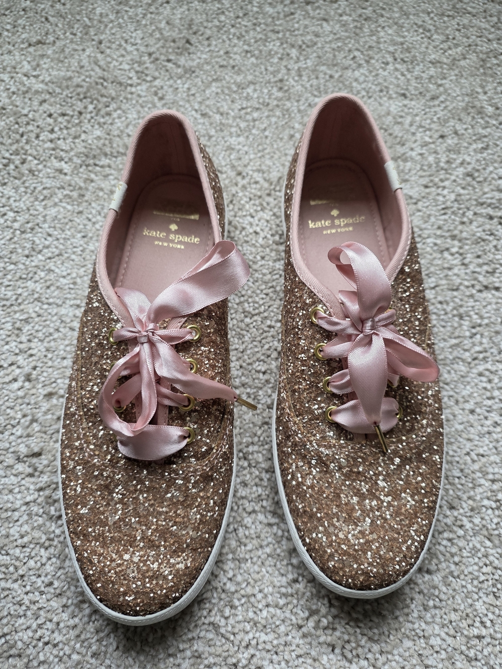 kate spade Rose Gold Glitter Satin-Lace Women’s Sneakers